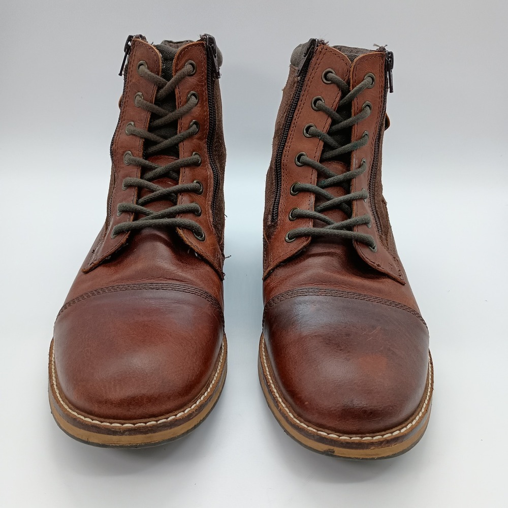 Franco Fortini Dalton Brown Leather Combat Boots Mens 10 Cap Toe‎ Side Zip - Picture 2 of 9